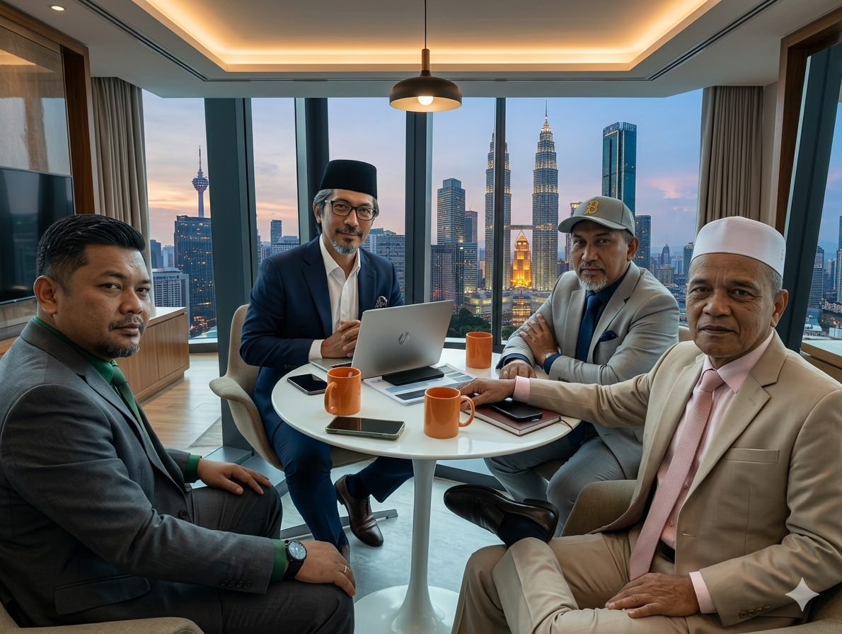 Sesi advisory eksekutif dengan latar Menara Kembar.